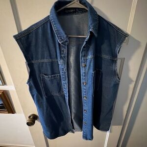 Women’s Blue Denim Sleeveless Jacket